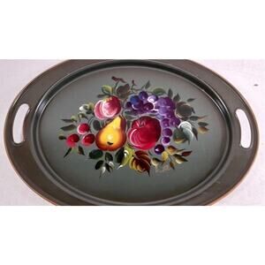 Handpainted Nashco Vintage 19.5” Handled Tole Tray In Beautiful Condition